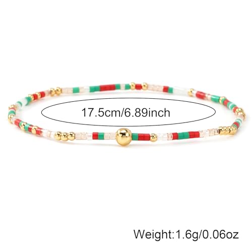 Colorful Beaded Bracelet Stack for Women,3PCS Handmade Bohemian Gold Plated Ball Stretch Stackable Bracelets Set Fashion Jewelry Gift Friendship - color: Christmas