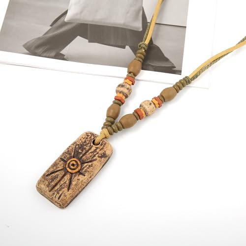 STWTR Bohemian Beaded Necklace Pendant for Women Men Retro Colorful Ceramic Pendant Handmade Ethnic Tribe Boho Jewelry Gift - color: Irregular-1