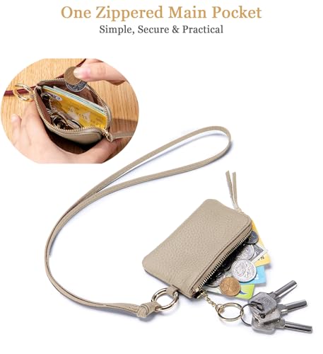 Travel-Friendly Leather Coin Purse for Women – Mini Zipper Wallet with Wrist Strap & Keychain, Compact Change Holder & Small Coin Pouch with Gift Box (Gray) - color: Gray