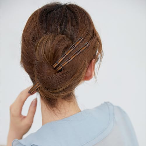 12 Pcs Vintage Wood Hair Sticks Bamboo Shape Hair Chopsticks Japanese Chinese Hairpin Decorative Retro Hair Forks Hanfu Pins Bun Holders for Long Hair Women (Brown) - color: Brown