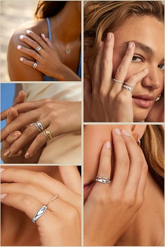 Gold Rings for Women Men Non Tarnish, Waterproof Chunky 14K Gold Plated Dainty Stackable Rings Trendy Statement Pinky Thumb Rings Engagement Eternity Wedding Band Ring Stacking Gold Jewelry Size 3 4 5 6 7 8 9 10 11 - color: Silver, size: 5