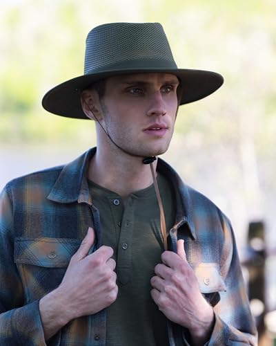 Bouie Safari Sun Hat - UPF 50+, Water-Repellent Wide Brim Bucket Hat for Hiking, Fishing - color: Olive, size: Medium