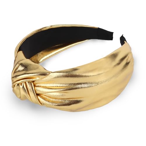 YISSION Gold Metallic Knotted Headband for Women, Wide Padded Top Knot Turban Hair Band, Non-slip Fashion Hair Hoop for Party, Holiday & Daily Wear - color: Gold