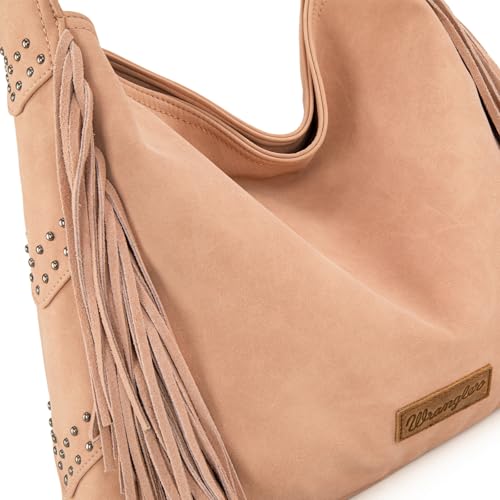Wrangler Fringe Suede Hobo Bag for Women Leather Western Fringe Purse Tassel Hippie Shoulder Bag - color: Dark Pink