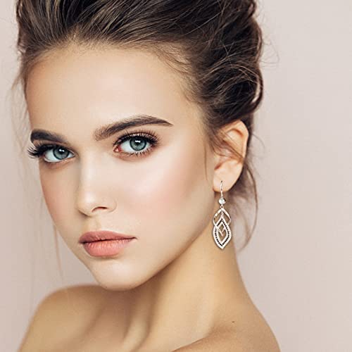 Dangle Earrings for Women, 925 Sterling Silver Handmade Linear Swirl Wire Bohemian Boho 14K Gold Diamonds Earrings Hypoallergenic Fashion Jewelry Gifts for women - color: Rose Gold