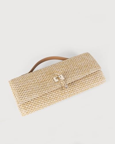 NEWBELLA Handwoven Women's Clutch Purse, Crossbody Bag with Adjustable Strap for Evening & Casual Use - color: Beige