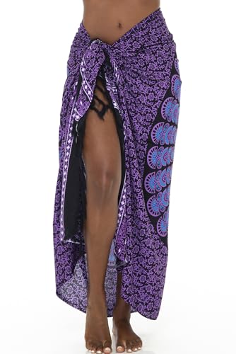 SHU-SHI Sarong Wraps for Women Long Beach Cover ups Pareo Bathing Suit Wrap Skirt Mandala Sarongs Coverup - color: Purple/Black