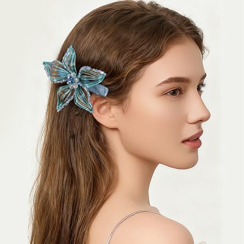 Mistofu DIY Copper Wire Metal Hand-woven High-level design Barrettes Elegant Hair Accessories, Gifts for Women Girls (teal-a) - color: teal-a