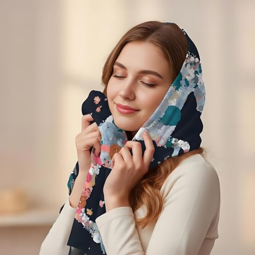 Premium Floral Scarf for Women 35x35 Square Silk Feel-Lightweight Scarves Headscarf Bandanas Wrapping Handbag - color: Floral Stallion (Navy)