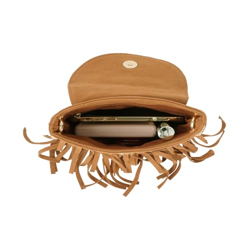 Women Leather Fringe Messenger Bag Mini Hobo Crossbody Tassel Shoulder Bags - color: Suede Brown