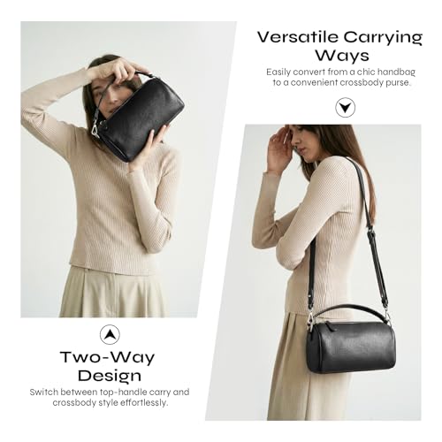 Prite Crossbody Bag for Women Vegan Leather Minimalist Cylinder Shoulder Bag with Adjustable Strap Soft Barrel Purse - color: Black