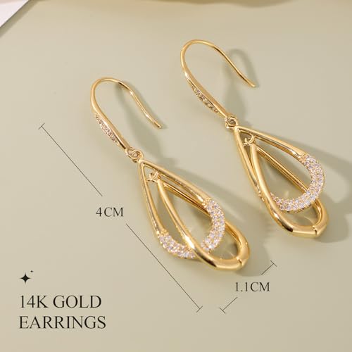 Dangle Earrings For Women, Silver Plated Lightweight Drop Earrings With Sparkling Cubic Zirconia,14K Gold Plated Hypoallergenic Face Shaping Earrings For Wedding Party Daily Office Jewelry Gift - color: Gold