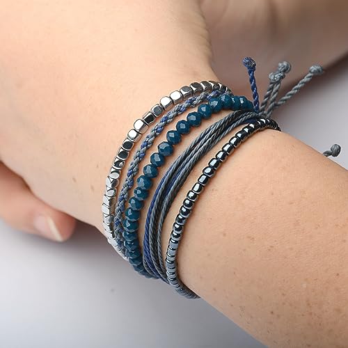 Mezcla Vida Handmade Waterproof Rope Bracelets Pack String & Beaded Bracelet Stack - Set of 5 Stackable Bracelets For Women, Summer Accessories & Bohemian Bracelets for Teen Girls - color: Dark Blue