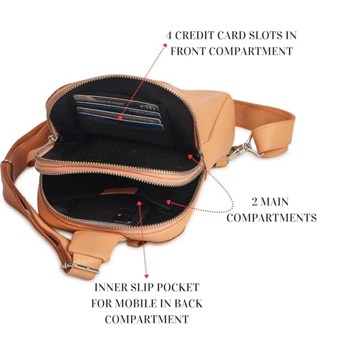 Leather Sling Bag for Women Genuine Crossbody Purse Small Trendy Cross Over Chest with Phone and Credit Card Slots (Peach Nappa) - color: Peach Nappa