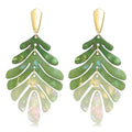 ARATLENCH Acrylic Pendant necklace Earrings – Long Statement Leaf Charm Necklace Tortoise Resin Palm Leaf Earrings Fashion Necklaces Earrings for Women - color: green A
