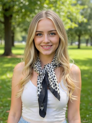 CHUNG Women's Scarf Hair Bandanas Square 27.5" Satin Wrap Fashion Pattern Scarves Emulation Silk Handbag Ribbons Necktie - color: Black White Leopard