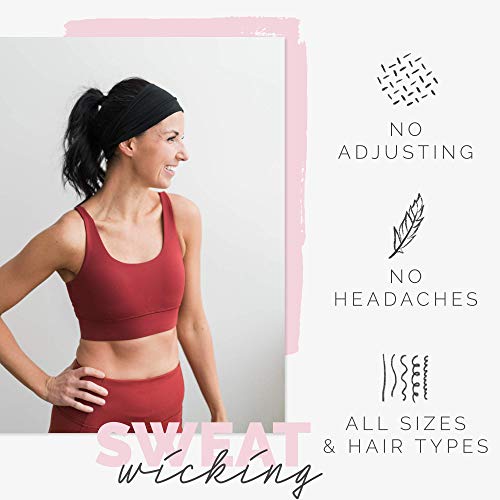 Maven Thread 4" Wide Workout Headbands for Women (4 Pack) – Non-Slip Sweatbands for Gym, Running & Yoga - color: Basics