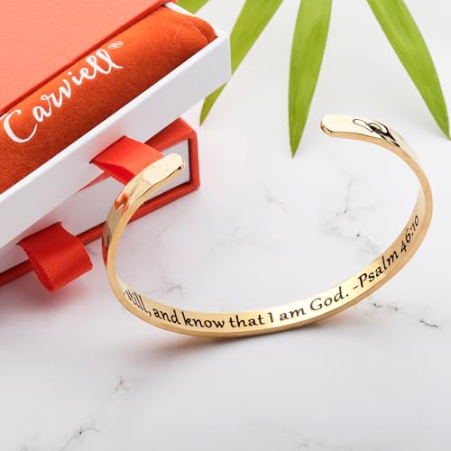 Carviell Bracelet - Gifts for Women – Inspirational, Friendship, Love, Mom, Daughter, Sister, Christian, Graduation, Memorial & Wedding Gifts – 100+ Phrases – Stainless Steel, Gift-Ready - style: CHRISTIAN Gift - Be still, and know that I am God – Psalm 4