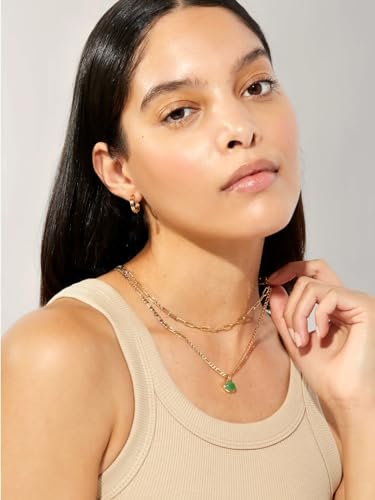 Green Aventurine Stone Pendant Necklace for Women Dainty 18K Plated Gold Chain Choker Necklace,Layered Necklace,Jewelry Set Non Tarnish - color: Green-Layered necklace