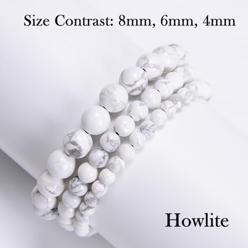 468Handmade Adjustable Natural Gemstone Crystal Bracelet Healing Power Energy Inspirational Gifts with Card for Unisex - color: 02-Howlite(Good Sleep), size: 6mm