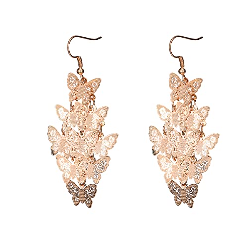 Nine Piece Butterfly Earrings Mix Color Bohemia Style Long Drop Dangle Hook Earrings Lightweight Fashion Style Butterfly Earrings Holiday Gifts Jewelry for Women - color: Gold