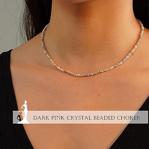 JSJOY Tiny Crystal Beaded Choker Necklaces for Women Colorful Beaded Necklace Dainty Choker Necklaces Simple Boho Jewelry Gifts for Teens Handmade Shining Bead Necklaces Gifts - color: Black
