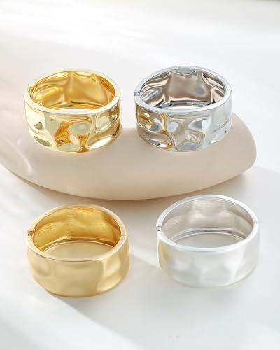 Bangle Bracelets for Women | 14K Gold Plated Trendy Wide Bracelets | Hinged Arm Cuff Bangles Chunky Bracelet for Women - color: Style B-Matte Silver Plated Bangles