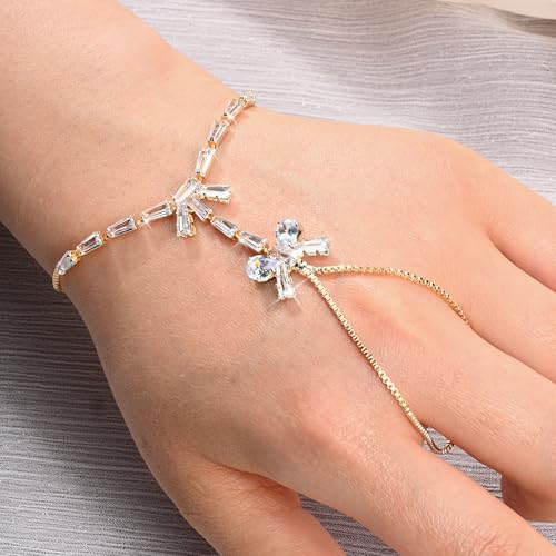 Adjustable Hand Chain Bracelet Women, 16K Gold Plated Finger Bracelet, Secure Ball Clasp Elegant Slave Hand Jewelry, Y2K Aesthetic Accessories for Summer Festival Prom Beach Vacation Daily Wear - color: style2-16K gold-plated