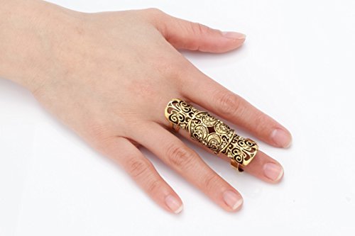 Szxc Jewelry Women's Crystal Double Full Finger Armor Knuckle Ring Adjustable - color: antique gold
