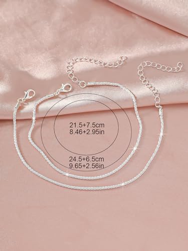 Ankle Bracelets for Women Gold Silver Layered Glitter Anklet for Women Waterproof Beach Cross Anklet Set Dainty Summer Foot Jewelry - color: Silver Layered Anklet