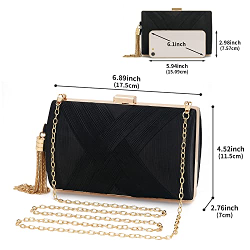 Women Clutch Bag Evening bag Fringed Evening Handbag,Lady Party Wedding Clutch Purse Chain Shoulder Cross Body Bag - color: Black