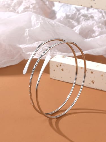 Minimalist Arm Cuff Bracelet Layered Armband Elegant Cuff Bangle Round Bracelet Stackable Geometric Jewelry for Women Men - color: 3layered silver