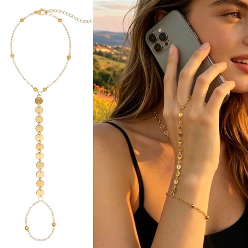 BOMAIL 7Pcs 14K Gold Plated Gold Hand Chain Bracelets for Women | Adjustable Ring Bracelets,Stackable Hand Link Chain,Dainty Gold Jewelry,Durable Accessory,Cute Bracelet