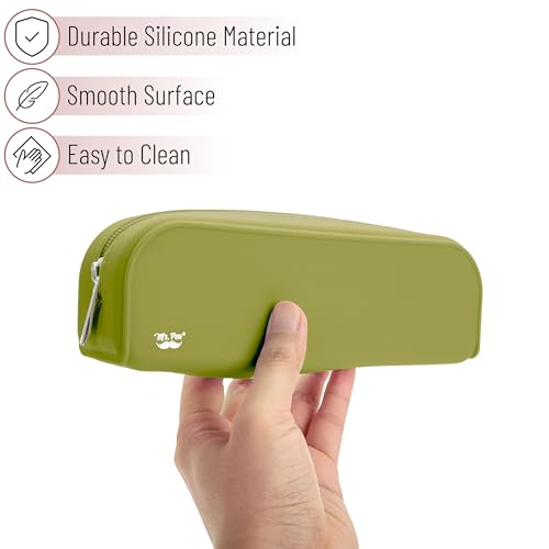 Mr. Pen- Silicone Pencil Case, Aesthetic Pencil Bag for Women, Makeup Pouch | Multifunctional Pouch for Stationery, Cosmetics and Electrical Goods Storage - color: Olive Green
