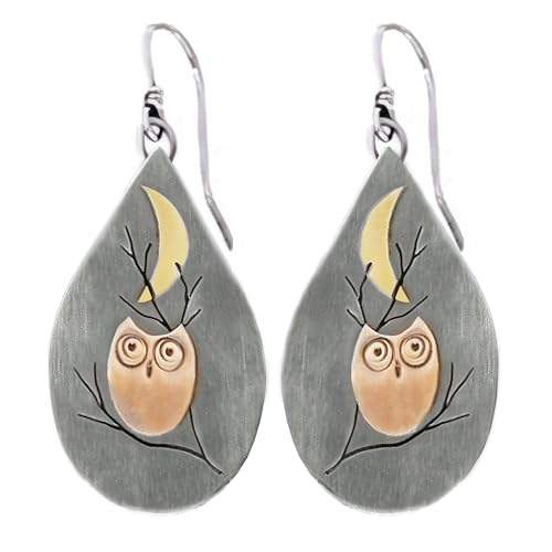 Boho Earrings, Statement Earrings, Teardrop Sunflower Earrings, Dangle Ethnic Earrings for Women, Handmade Bohemian Trendy Boho Vintage Jewelry - style: Owl