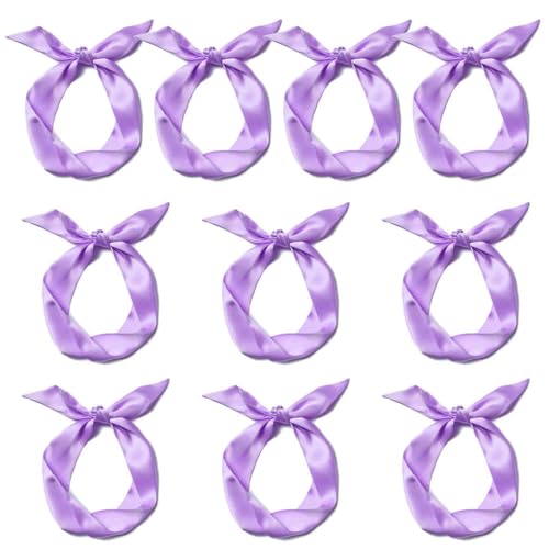 10 Pcs Long Thin Small Skinny Scarf Satin Neck Tie Ribbon Choker for Women Girls - color: Light Purple