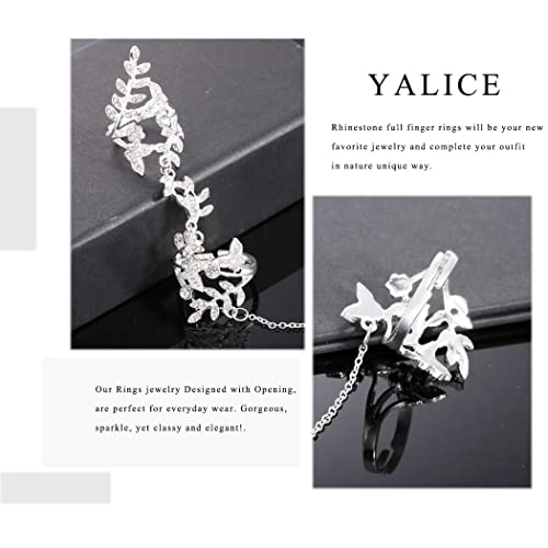 Yalice Charm Leaf Full Finger Ring Bracelets Dainty Knuckle Open Ring Harness Hand Chains Adjustable Statement Rings Jewelry for Women Gift - color: Silver-2