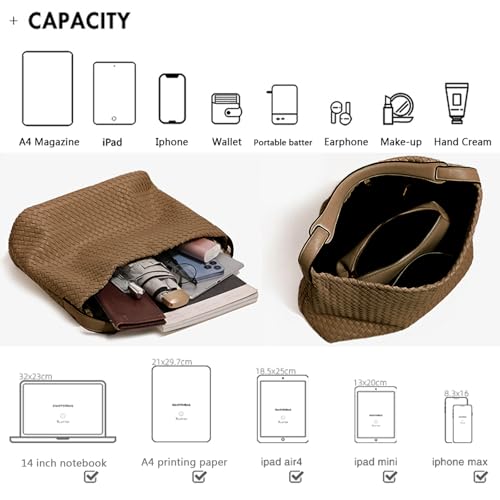 JINMANXUE Women Boston Bag, Woven Hobo Tote Handbag and Purses, Female Satchel Messenger Bags, Fashion Shoulder Crossbody Bag - color: Khaki