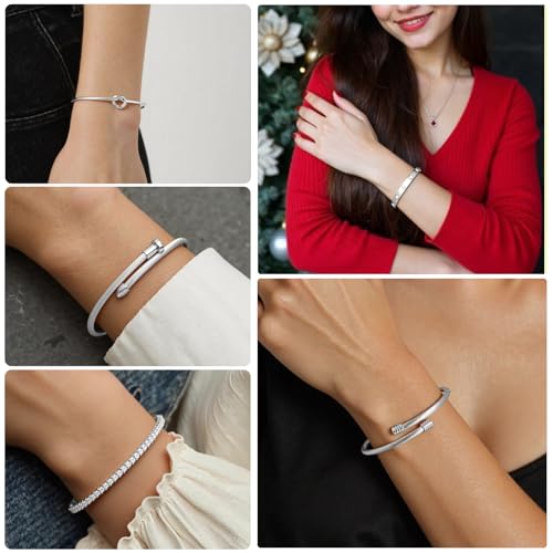 18 K Gold Plated Love Bangle Bracelet Stack Cuff Jewelry for Women Jewelry Set for Women Gift with Box - style: style13