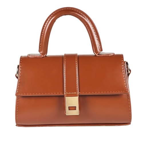 MOON CANTA Mini Crossbody Bag for Women – Small Faux Leather Shoulder Purse with Gold Lock, Elegant Design for Daily Use - color: Camel