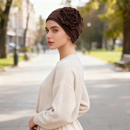 4 Pcs Chemo Turban Headwear for Women Stretchy Turban Head Wraps Cap Chemo Headwrap with Hair Loss - color: Light Gray, Khaki, Pink, Brown