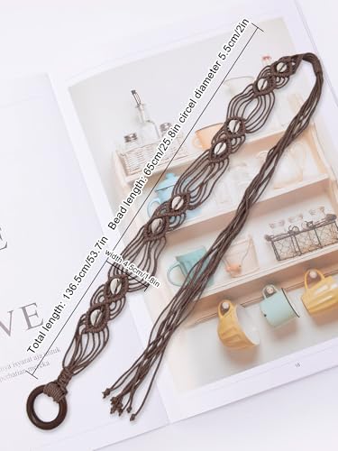 TeeYee Women's Waist Belt Adjustable Boho Style Handwoven Bohemia Tassel Rope Tie with Wooden Beads Braided Chain for Dress - color: 269coffee