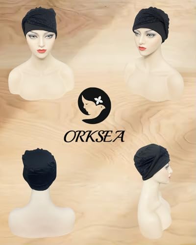 Chemo Headwear for Women Knot Beanies with Stretch Elastic Turbans Soft Cancer Hats Head Coverings Scarf Headwraps - color: Black