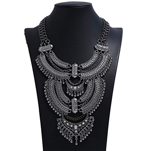 Vintage Multilayer Ethnic Tribal Statement Choker Necklace Bohemian Indian Turkish Jewelry for Women - color: Hematite