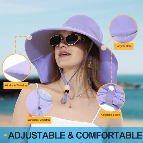 LA CARRIE Women Sun Hats Breathable Wide Brim UV Protection UPF 50+ with Neck Flap Hat for Summer Beach - color: Purple