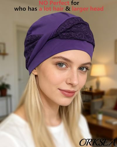 Chemo Headwear for Women Knot Beanies with Stretch Elastic Turbans Soft Cancer Hats Head Coverings Scarf Headwraps - color: Purple