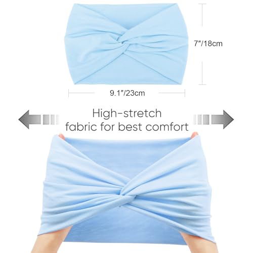 AQOKKA Extra Wide Headbands for Women Large Turban Headband Non Slip Boho Elastic Hairband Hair Twisted Knot Head Bands Accessories - color: 4 Pcs Solid: Rose Red, Light Blue, Light Yellow, Grass Green