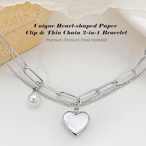Emibele Heart Charm Bracelet for Women, Bible Verse Bracelet Stainless Steel 18K Gold Plated Bracelet Love Pendant Link Chain OT Clasp, Birthday Christmas Jewelry Gift for Mother Her - color: Silver 2