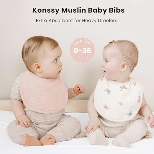 Konssy Muslin Baby Bibs 8 Pack Baby Bandana Drool Bibs Cotton for Unisex Boys and Girls, Soft Absorbent Set for Teething and Drooling - color: Butterfly Dreams
