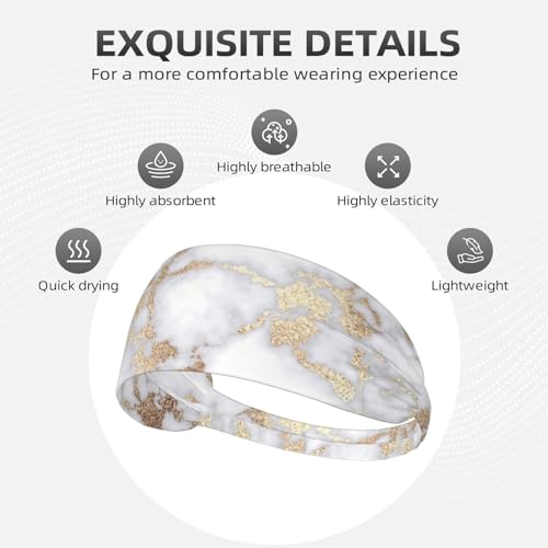 Black and Gold Swirl Liquid Ink Marble Workout Headbands Fashion Sports Sweatbands Yoga Hairbands for Fitness Athletic Non Slip Wicking Headscarf for Men Womens Girls Summer Accessories Elastic Bands - color: Modern Chic White Gold Foil Marble